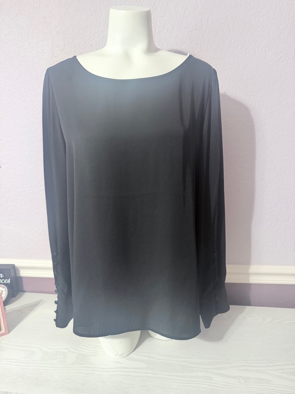 Express Black Long-Sleeve Scoop Neck Blouse
